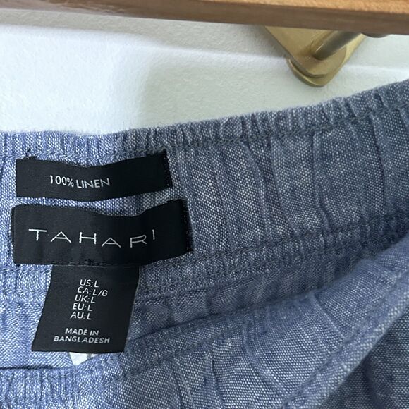 Tahari Linen Wide Leg Pants Size Large Pull On Pockets Coastal Beach Womens - Picture 5 of 9